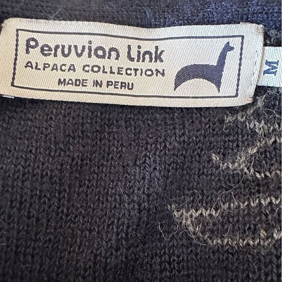 Peruvian Link Alpaca Cardigan with metal closure olive green with leaves - M - Picture 2 of 6